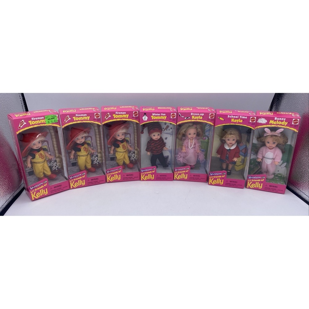 1996 LOT OF 7 DOLLS Li'l Friends Of Kelly, 3 X Fireman Tommy,Bunny 16058 MIB NIB